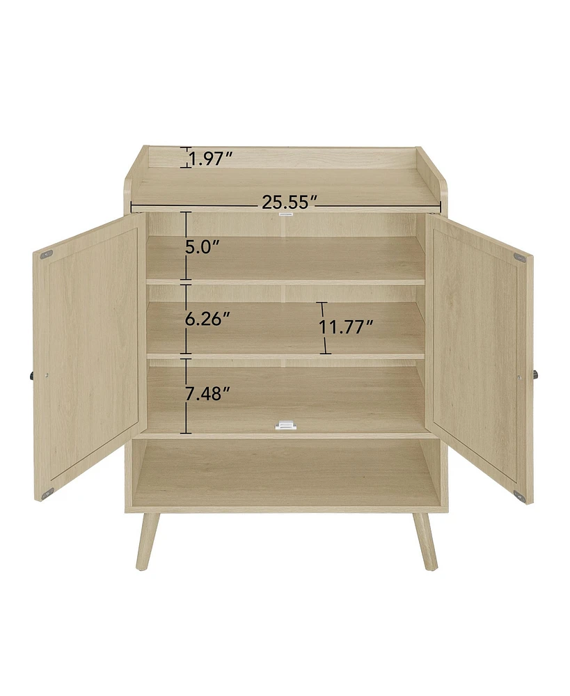 High Storage Cabinet with 2 Rattan Doors Freestanding Shoe Cabinets with Built-in Adjustable Shelf Hallway Entryway Cabinets