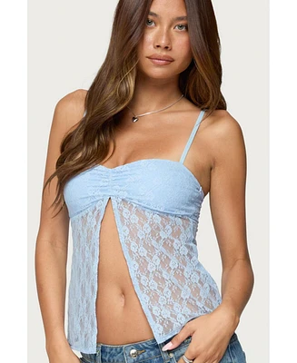 Edikted Women's Priya Sheer Lace Split Front Top