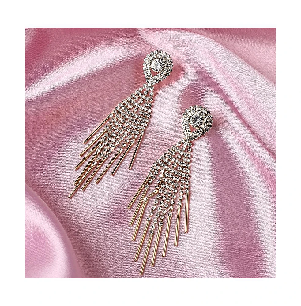 Sohi Women's Silver Embellished Drop Earrings