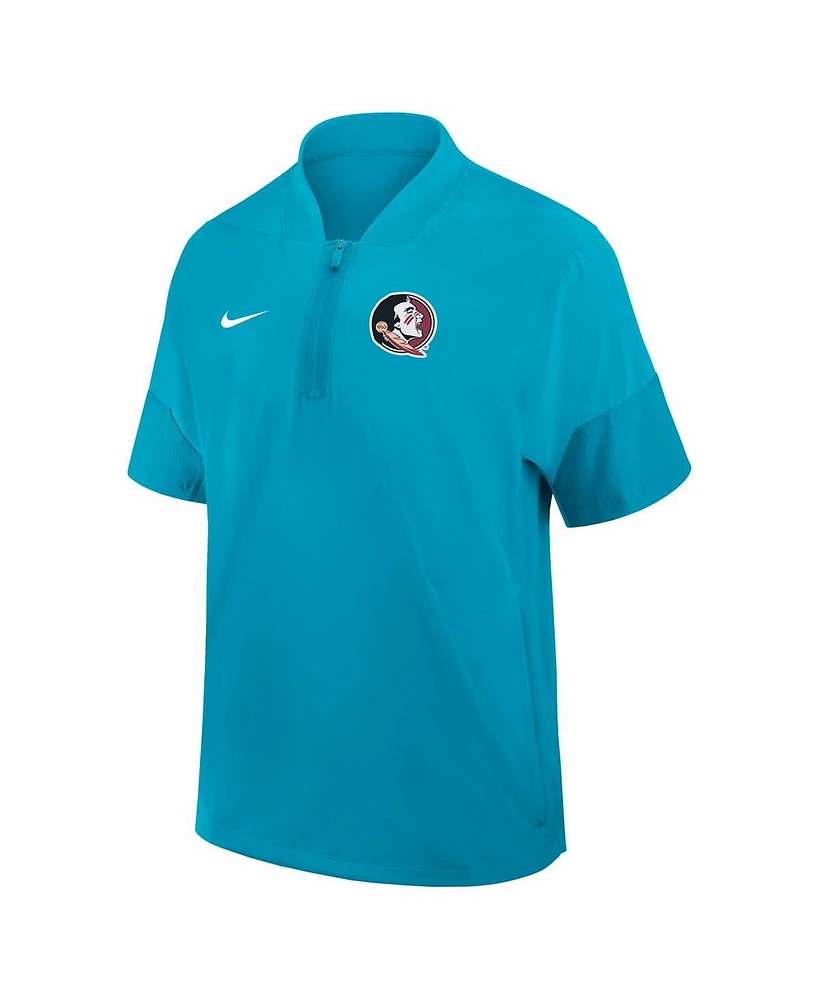 Nike Men's Turquoise Florida State Seminoles 2025 Sideline Short Sleeve Quarter-Zip Coach Jacket