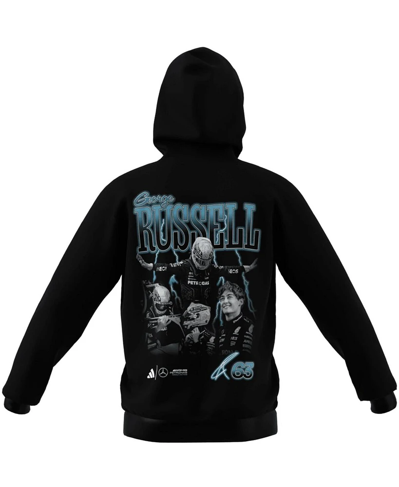 Adidas Men's George Russell Black Mercedes-amg Petronas F1 Team Driver Wear Graphic Pullover Hoodie