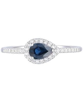 Sapphire (1/2 ct. t.w.) & Diamond (1/6 ct. t.w.) Pear Halo Ring in 10k White Gold