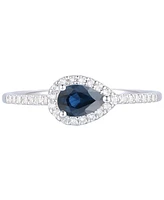 Sapphire (1/2 ct. t.w.) & Diamond (1/6 ct. t.w.) Pear Halo Ring in 10k White Gold