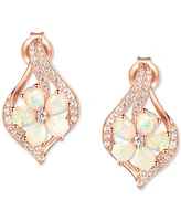 Opal (1-1/3 ct. t.w.) & Diamond (1/3 ct. t.w.) Flower Cluster Stud Earrings in 14k Rose Gold