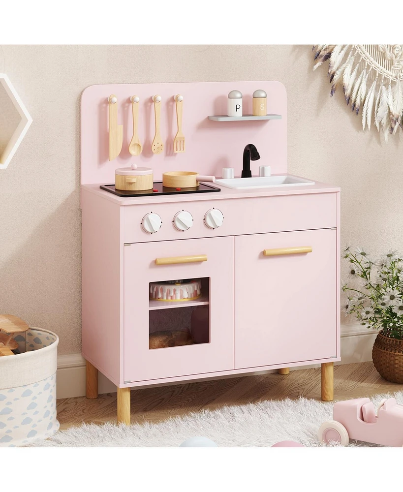 Kids Kitchen Playset with Cooking Accessories and Storage