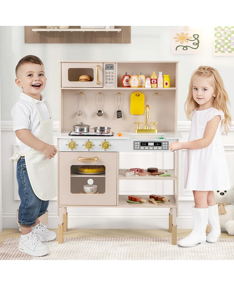 Play Kitchen Height Adjustable with Microwave and Lights and Sounds