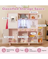 Wooden Kitchen Playset with Ice Maker and Sounds for Ages 3+