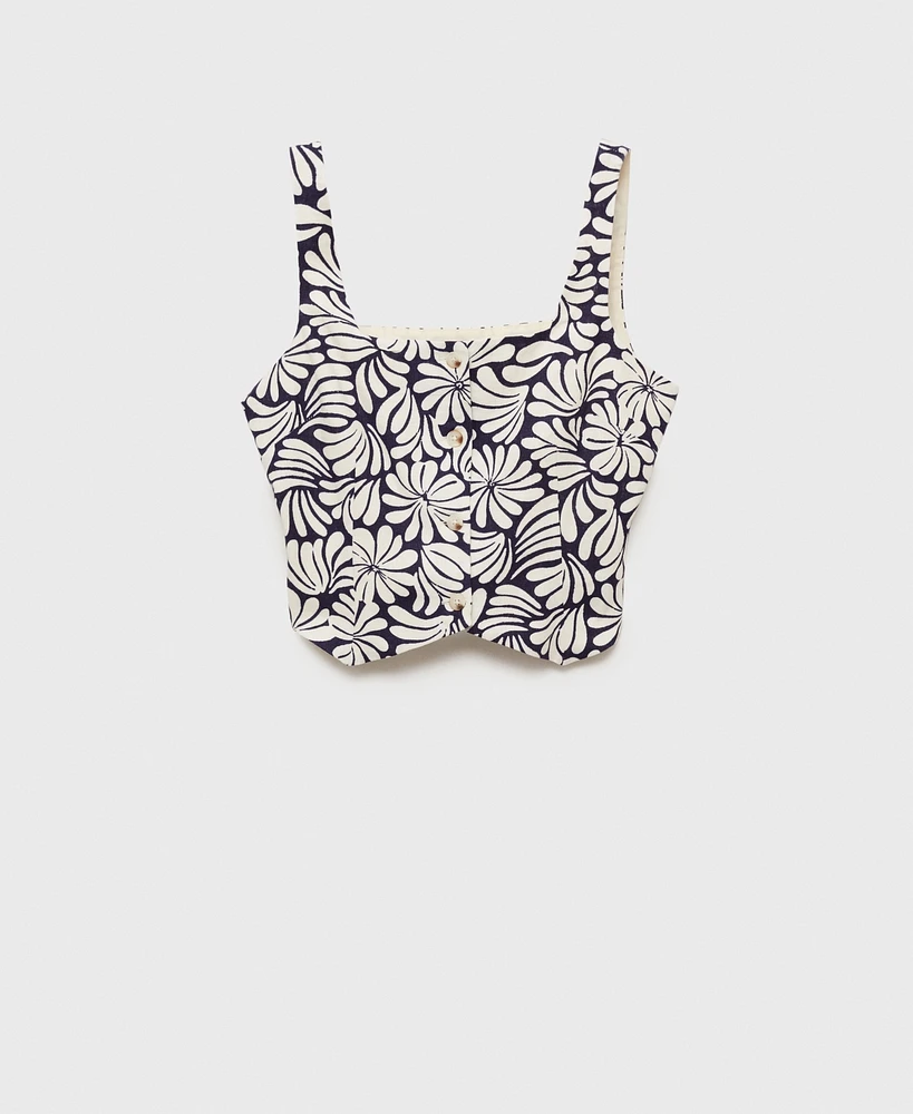 Mango Women's Floral Fitted Linen Top