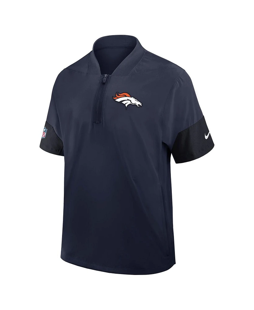 Nike Men's Navy Denver Broncos Sideline Short Sleeve Quarter-Zip Performance Coach Jacket