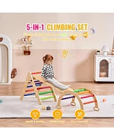 Slickblue Toddler Wooden Pikler Triangle Set 5 1 Climbing Gym with Ramp and Arch Indoor