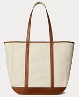 Polo Ralph Lauren Women's Leather-Trim Canvas Medium Shopper Tote