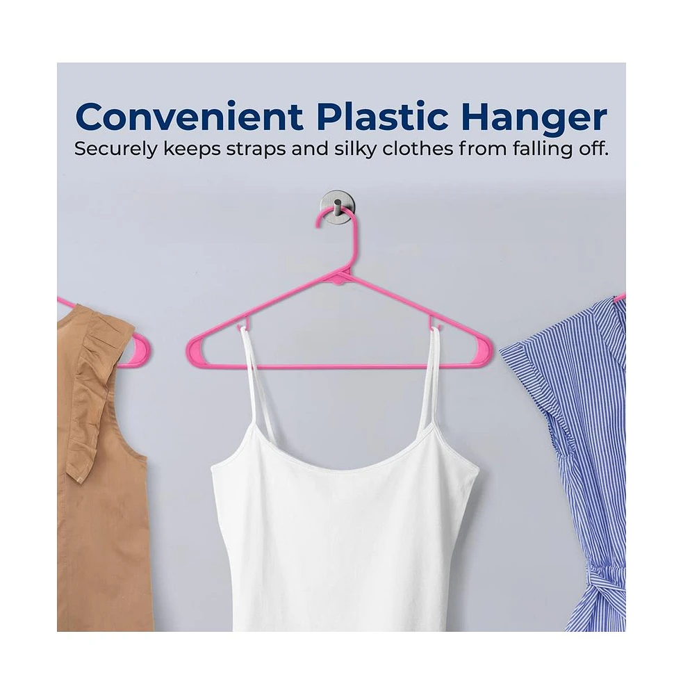 SereneLife 20 Pcs. Plastic Hangers - Non-Slip, Sturdy, and Heavy Duty Coat Set with 360° Swivel Hook for Clothes (Pink