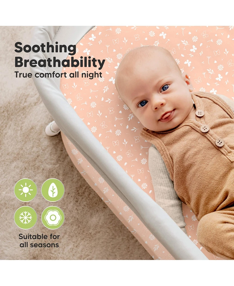 KeaBabies 2pk Soothe Waterproof Bassinet Sheets for Girls, Boys, 33x17 Universal Baby Bassinet Mattress Protector Cover