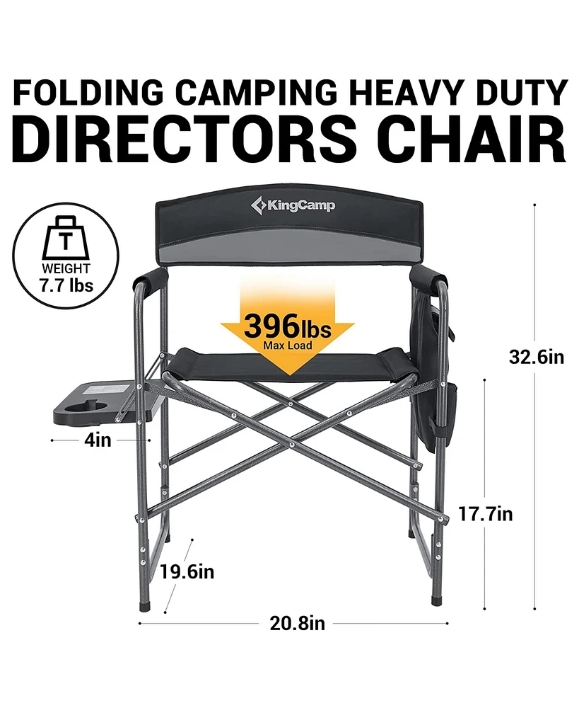 KingCamp Padded Outdoor Folding Chair with Table & Pockets, Black/Grey (2 Pack)