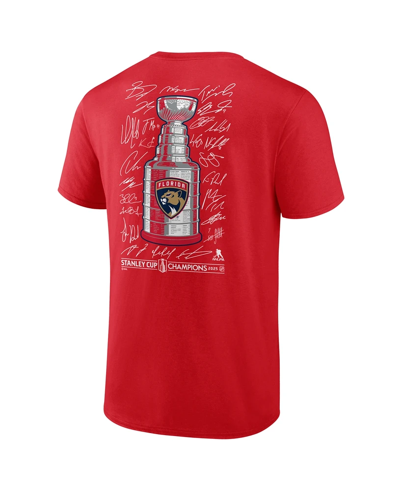 Fanatics Men's Athletic Red Florida Panthers 2025 Stanley Cup Champions Signature Roster T-Shirt