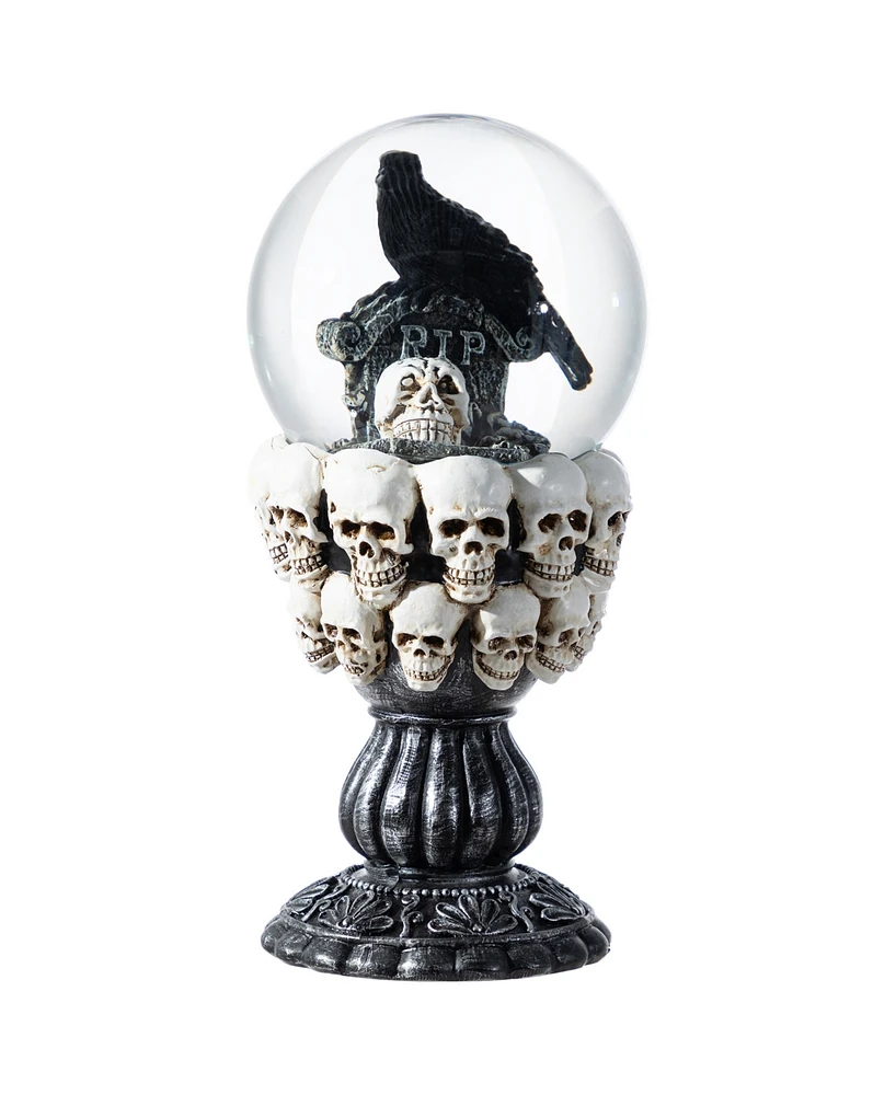 Glitzhome 7.25" Halloween Resin Stacked Skull Water Globe