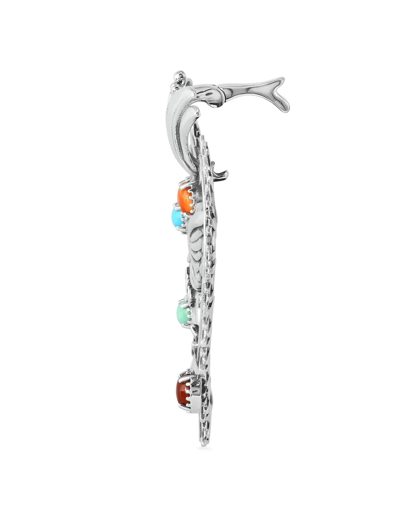 American West Jewelry Sterling Silver Multi-Gemstone Fritz Casuse Heart Hummingbird Pendant Enhancer