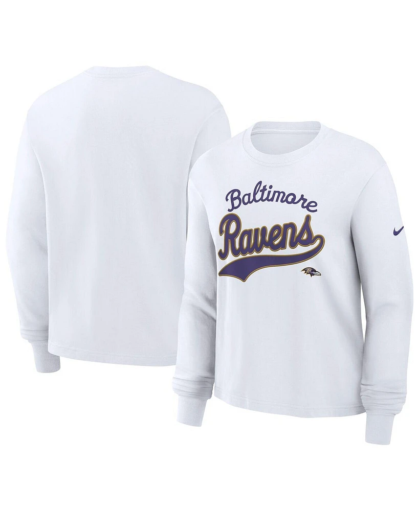 Nike Women's White Baltimore Ravens Essential Long Sleeve Boxy T-Shirt