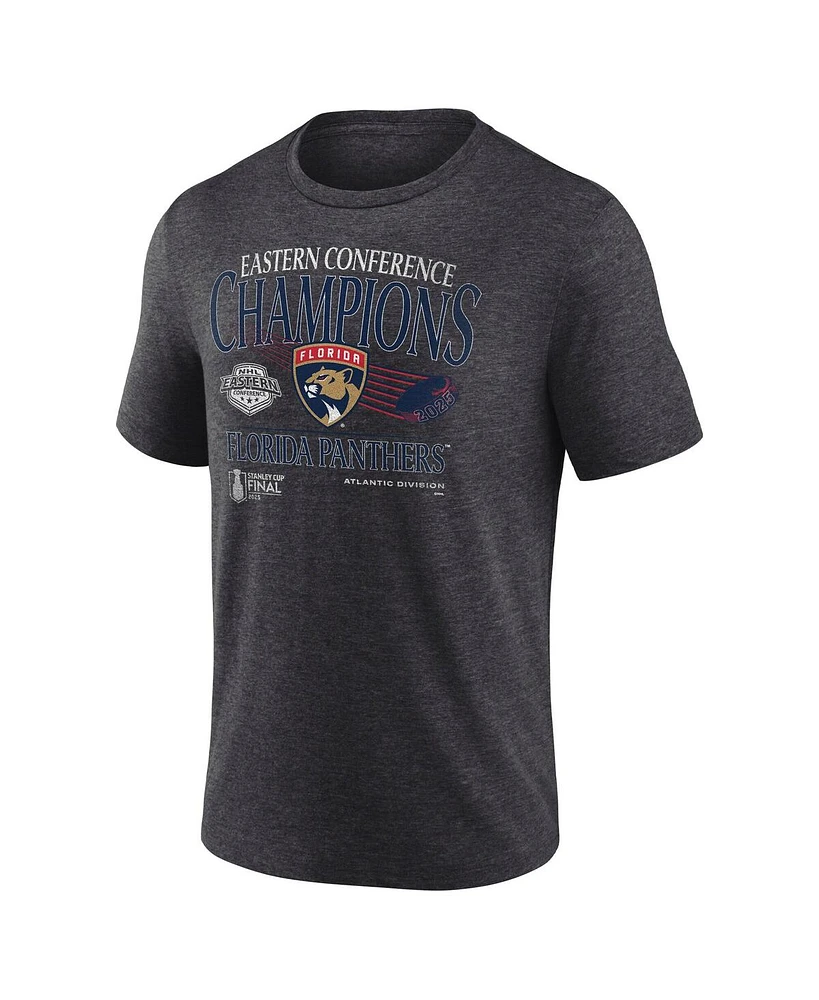 Fanatics Men's Heather Charcoal Florida Panthers 2025 Eastern Conference Champions Old School Tri-Blend T-Shirt