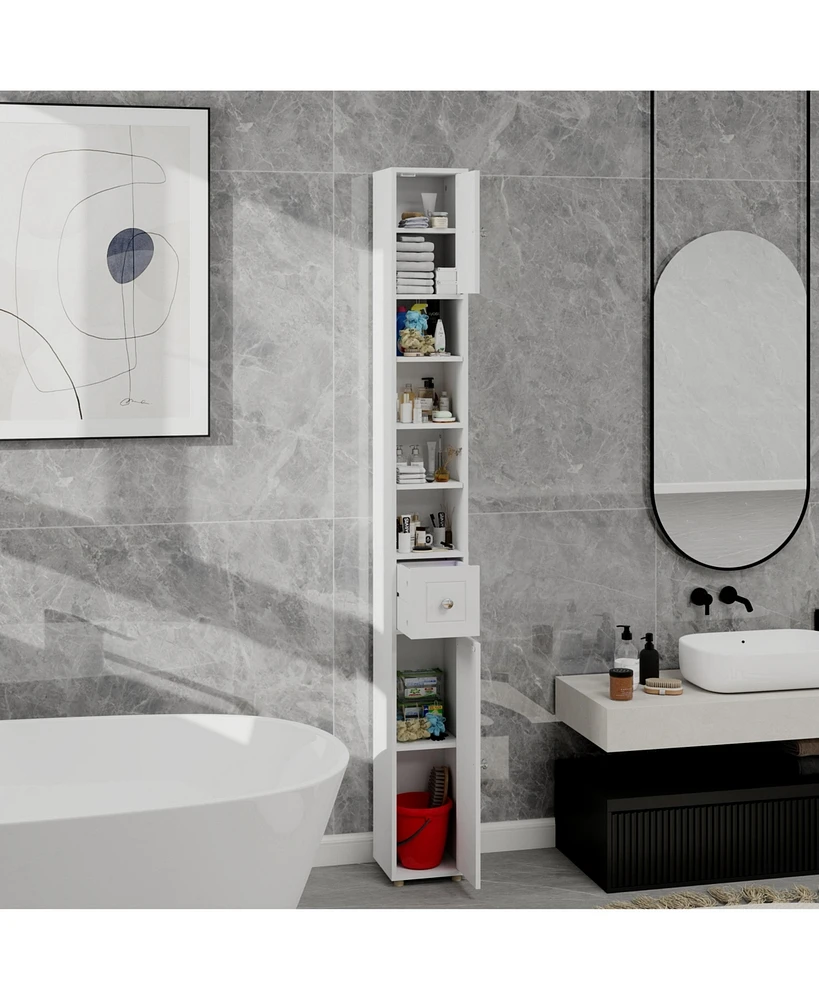 Casainc Tall Slim 71" Freestanding Bathroom Cabinet with Drawer, 2 Doors & Adjustable Shelves in White