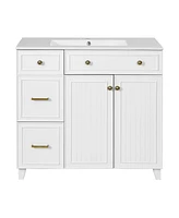 Casainc 36" Bathroom Vanity With Ceramic Sink, Double-Layer Drawers, Soft-Close Doors and Adjustable Shelves
