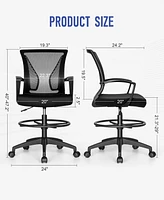 Sugift Ergonomic Drafting Chair Tall Office Chair with Foot Ring, Adjustable Height, Lumbar Support, Mesh Back