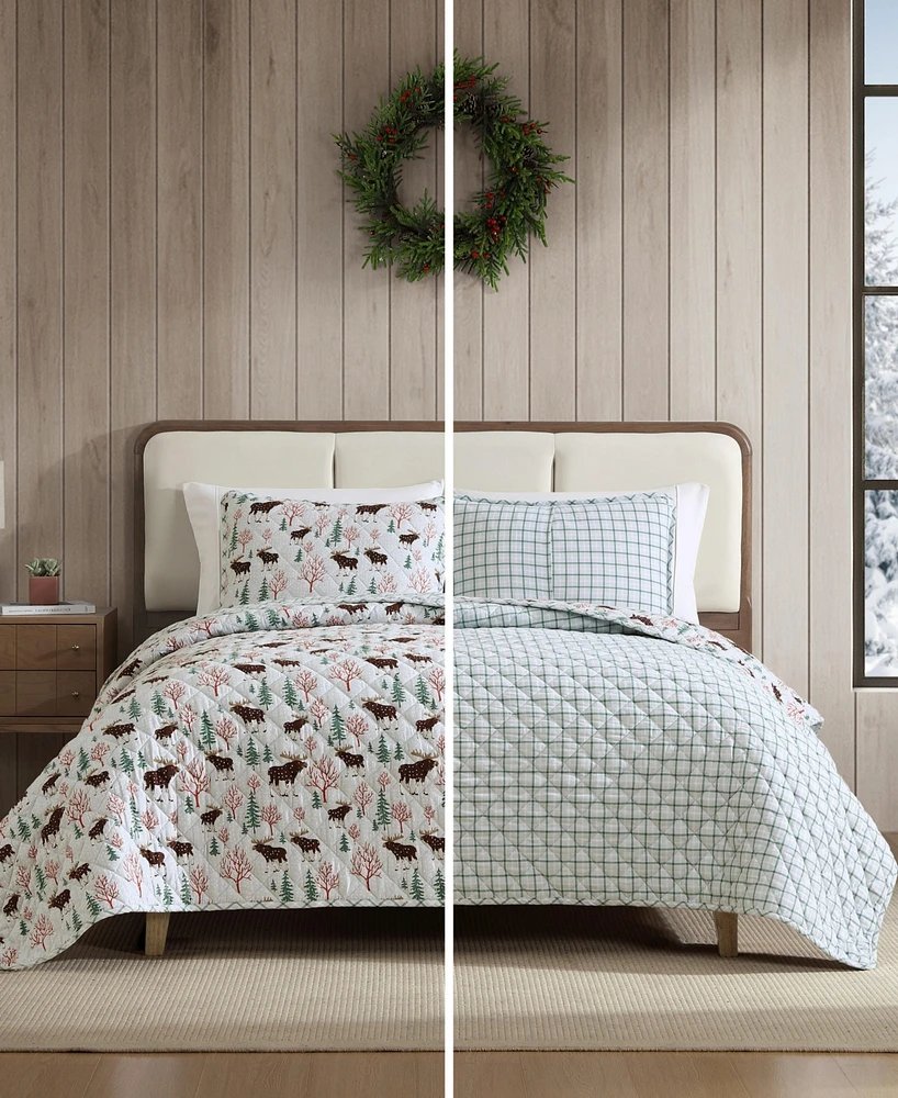 Eddie Bauer Mountain Moose Flannel Cotton Reversible 3-Pc. Quilt Set