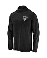 Fanatics Men's Black Las Vegas Raiders Striated Primary Logo Raglan Quarter-Zip Pullover Jacket