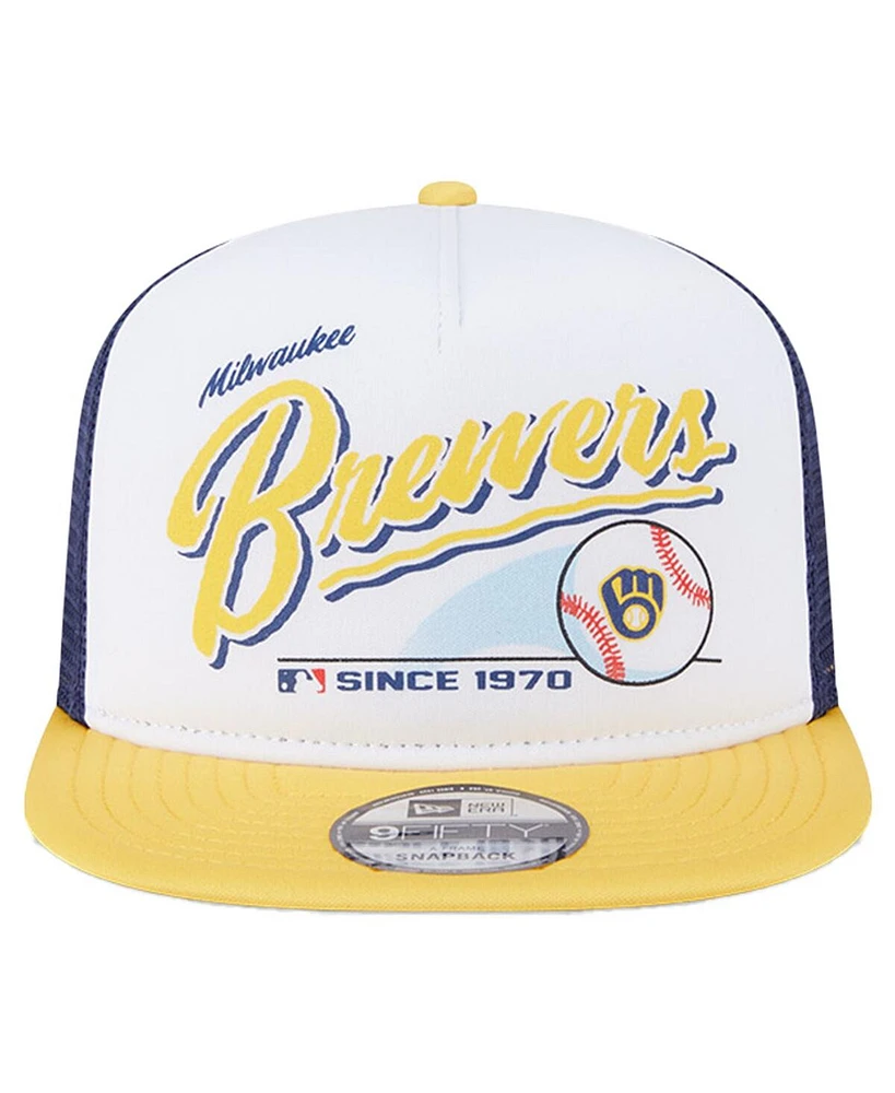 New Era Big Boys and Girls White Milwaukee Brewers Retro 9FIFTY Snapback Hat