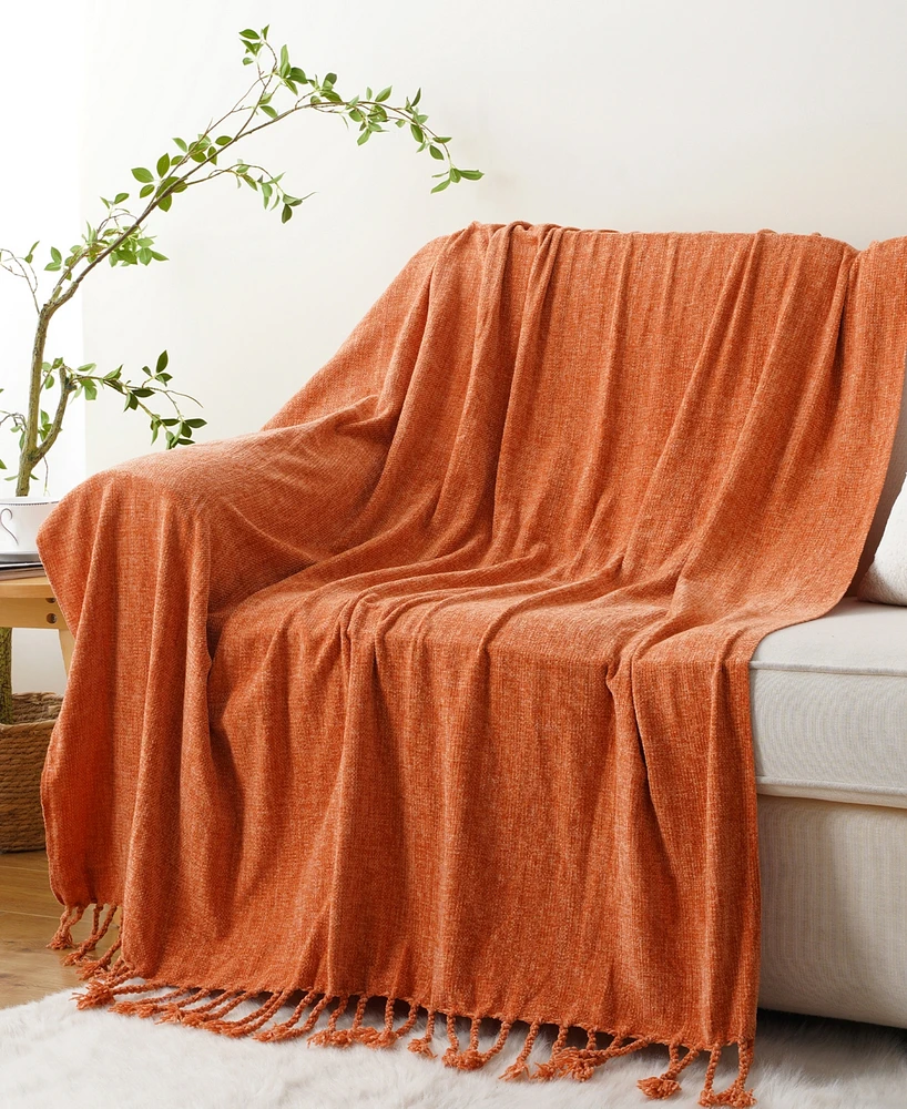 Battilo Lifestyle Chenille Throw with Fringe Tassels, 50" x 60"