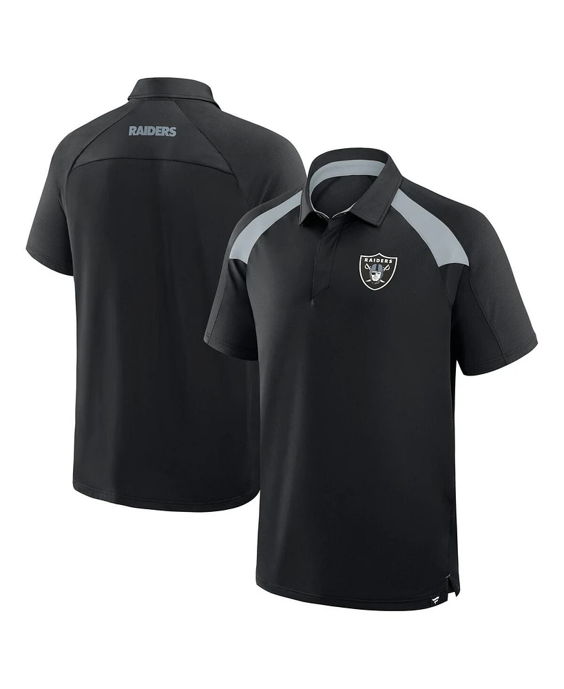 Fanatics Men's Black Las Vegas Raiders Back Around Raglan Polo Shirt