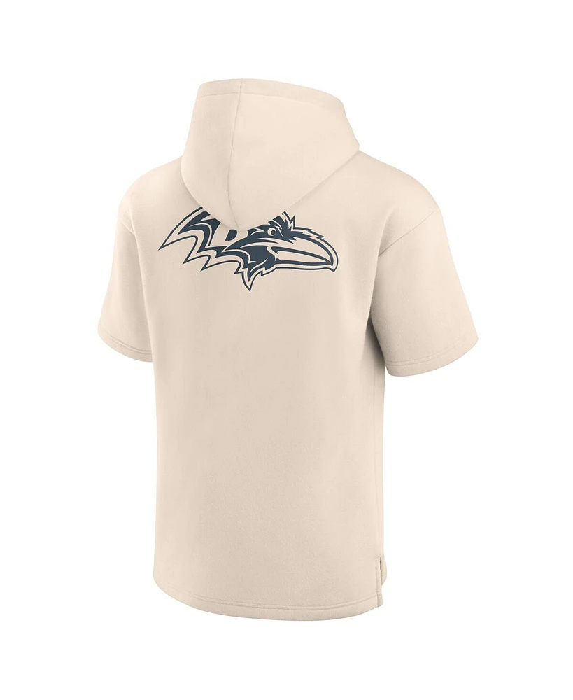 Fanatics Men's Cream Baltimore Ravens Elements Future Ground Lettering Short Sleeve Pullover Hoodie