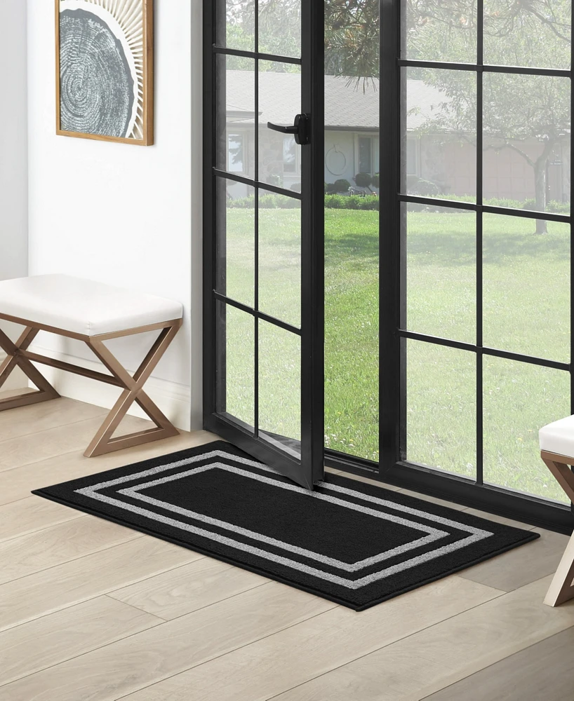 Jean Pierre Double Line Border Tufted - Machine Washable Runner Rug