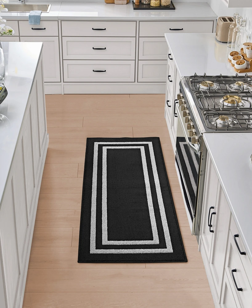 Jean Pierre Double Line Border Tufted - Machine Washable Runner Rug