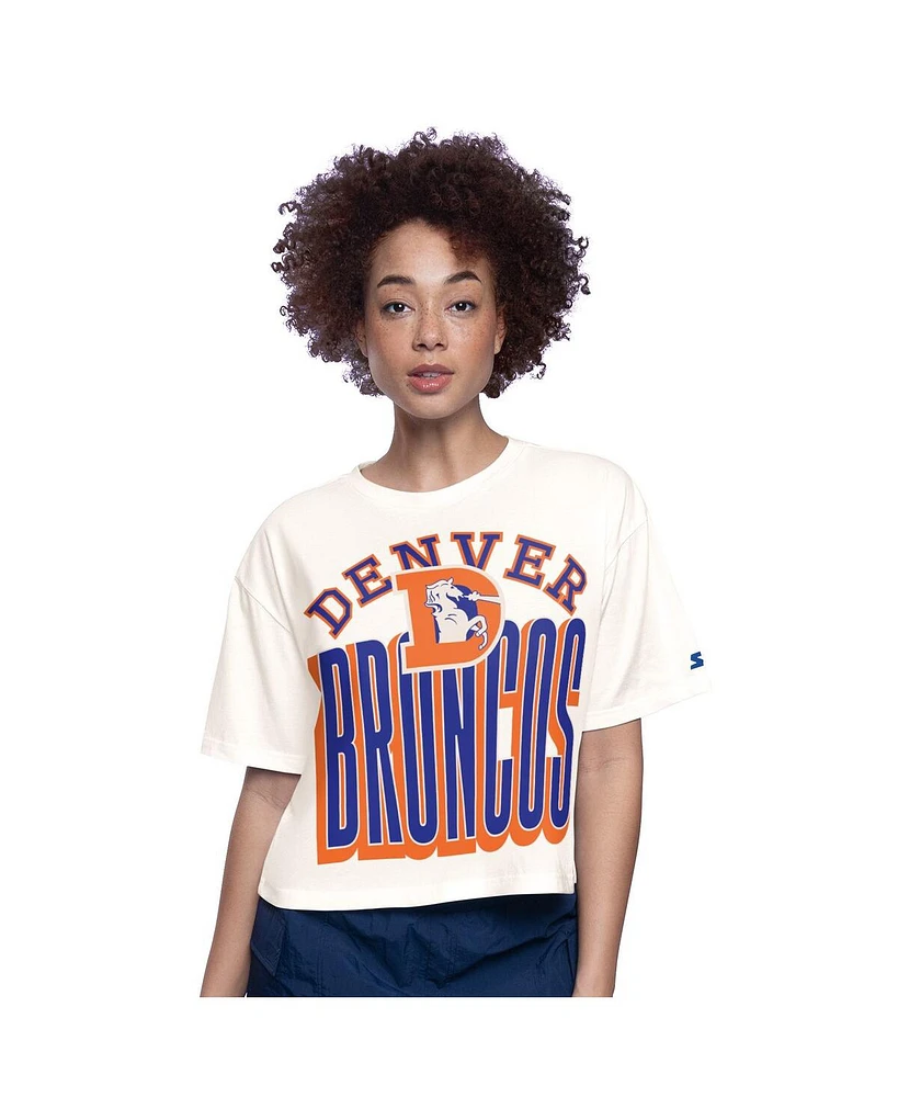 Starter Women's White Denver Broncos Throwback Play the Ball Boxy Cropped T-Shirt