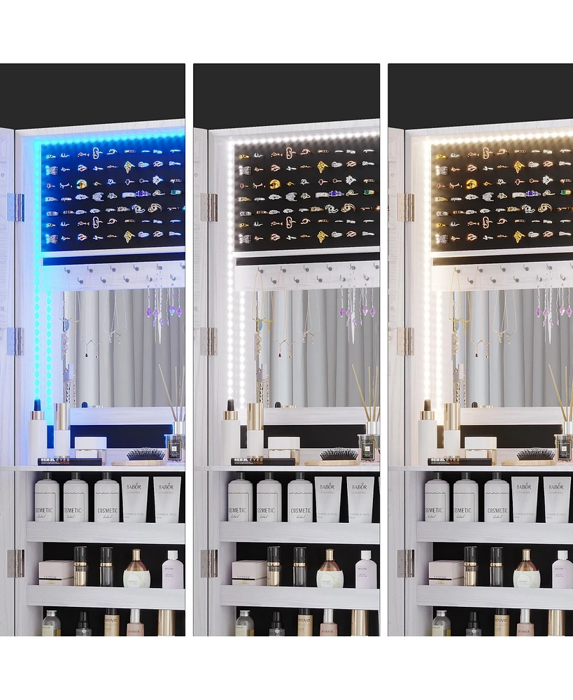Vlsrka Wall/Door Mounted Led Jewelry Storage Mirror Cabinet