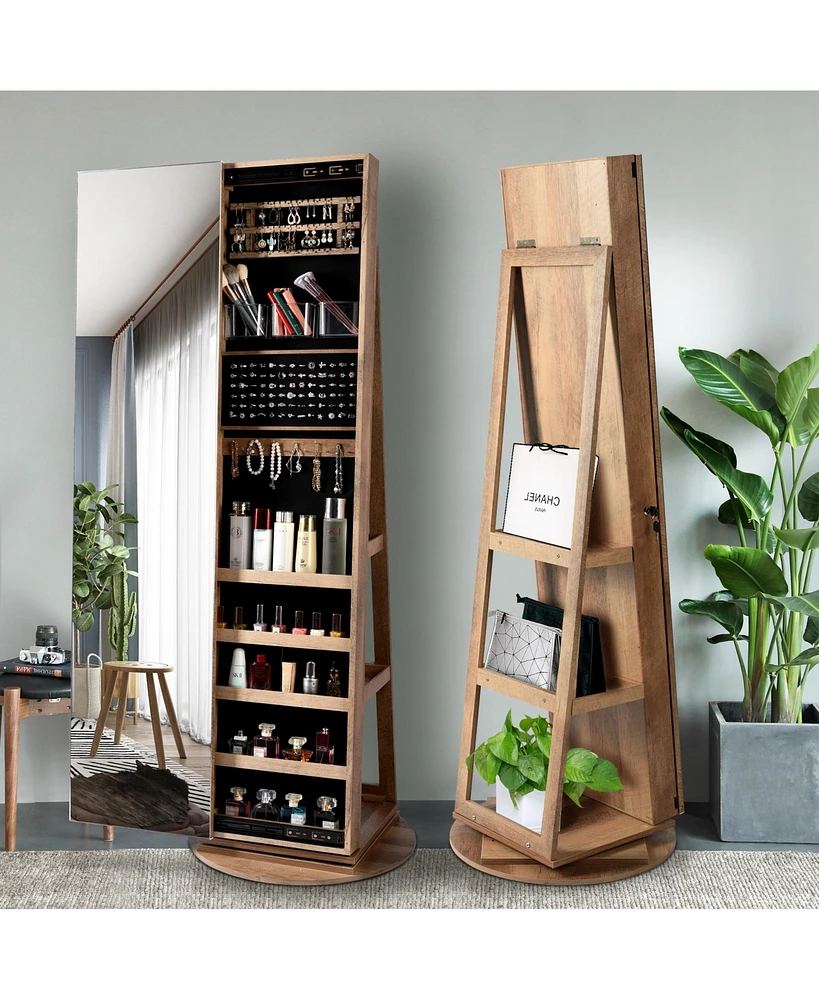 Vlsrka 360° Swivel Free-Standing Jewelry Armoire Cabinet with Mirror