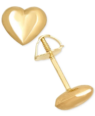 Children's High Polished Puff Heart Stud Earrings in 14k Gold