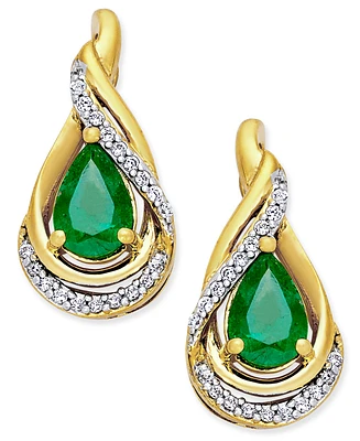 Sapphire (1-1/10 ct. t.w.) and Diamond (1/10 ct. t.w.) Stud Earrings in 14k Gold (Also Available in Emerald)