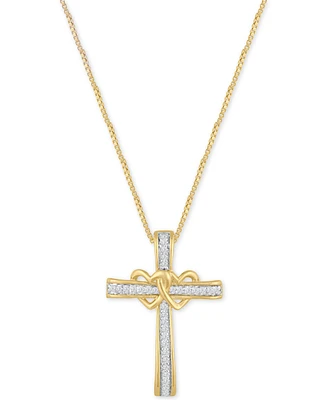 Diamond Double Heart Cross Pendant Necklace (1/10 ct. t.w.) in 14k Gold-Plated Sterling Silver