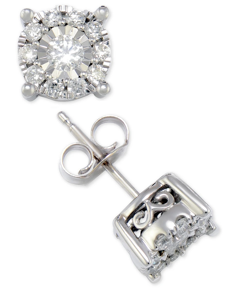 Diamond Halo Stud Earrings (1/2 ct. t.w.) 14k White, Yellow or Rose Gold