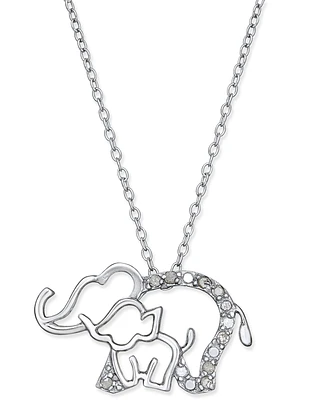 Diamond Elephant and Baby Pendant Necklace (1/10 ct. t.w.) in Sterling Silver