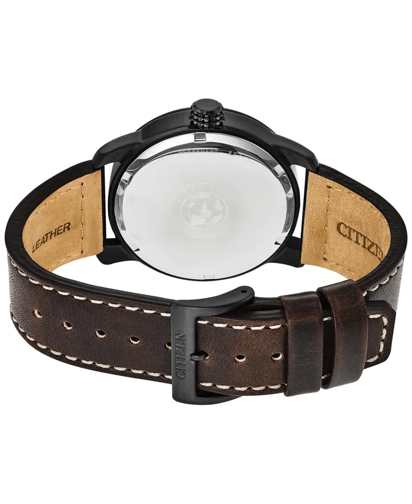 Citizen Men's Eco-Drive Military Brown Leather Strap Watch 42mm BM8478-01L