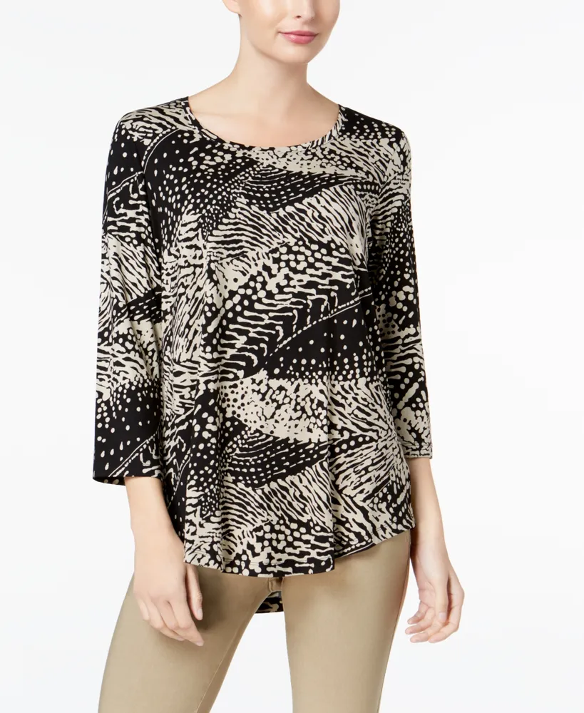 Jm Collection Women's Printed Scoop-Neck 3/4-Sleeve Top, Exclusively at Macy's