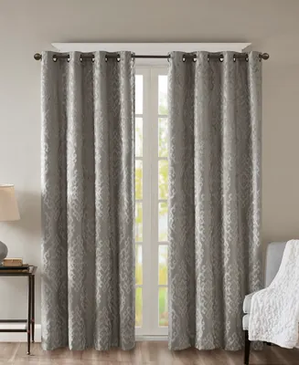 Mirage Knitted Jacquard Damask Total blackout curtains for bedroom, Silver grommet top fit up to 1.25 inches rod Single Curtain Panel for Living Room