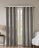 Mirage Knitted Jacquard Damask Total blackout curtains for bedroom, Silver grommet top fit up to 1.25 inches rod Single Curtain Panel for Living Room