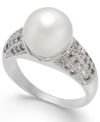 Charter Club Fine Silver Plate Pave & Imitation Pearl Ring, Created for Macy's