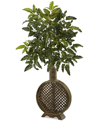 Nearly Natural 39" Bracken Fern Artificial Plant in Open-Weave Planter