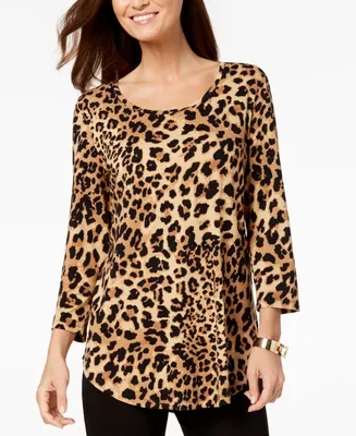 Jm Collection Women's Printed Scoop-Neck 3/4-Sleeve Top, Exclusively at Macy's