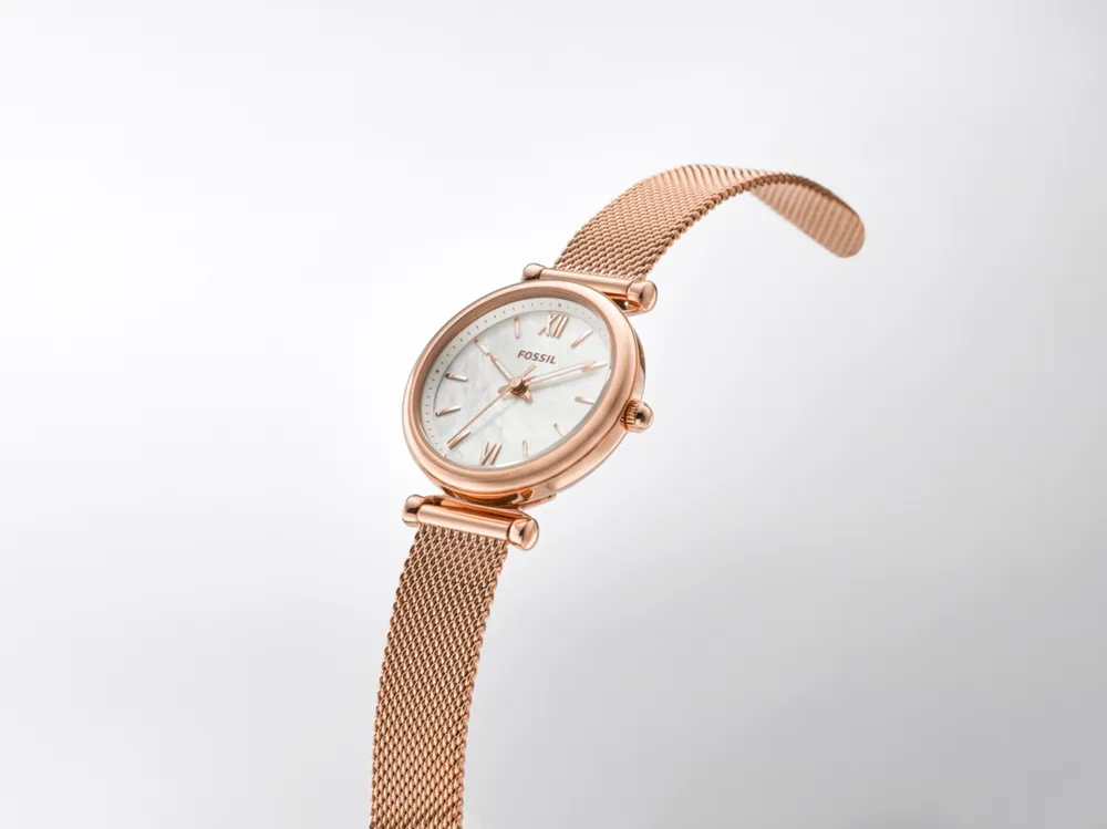 Fossil Women's Mini Carlie Stainless Steel Mesh Bracelet Watch 28mm